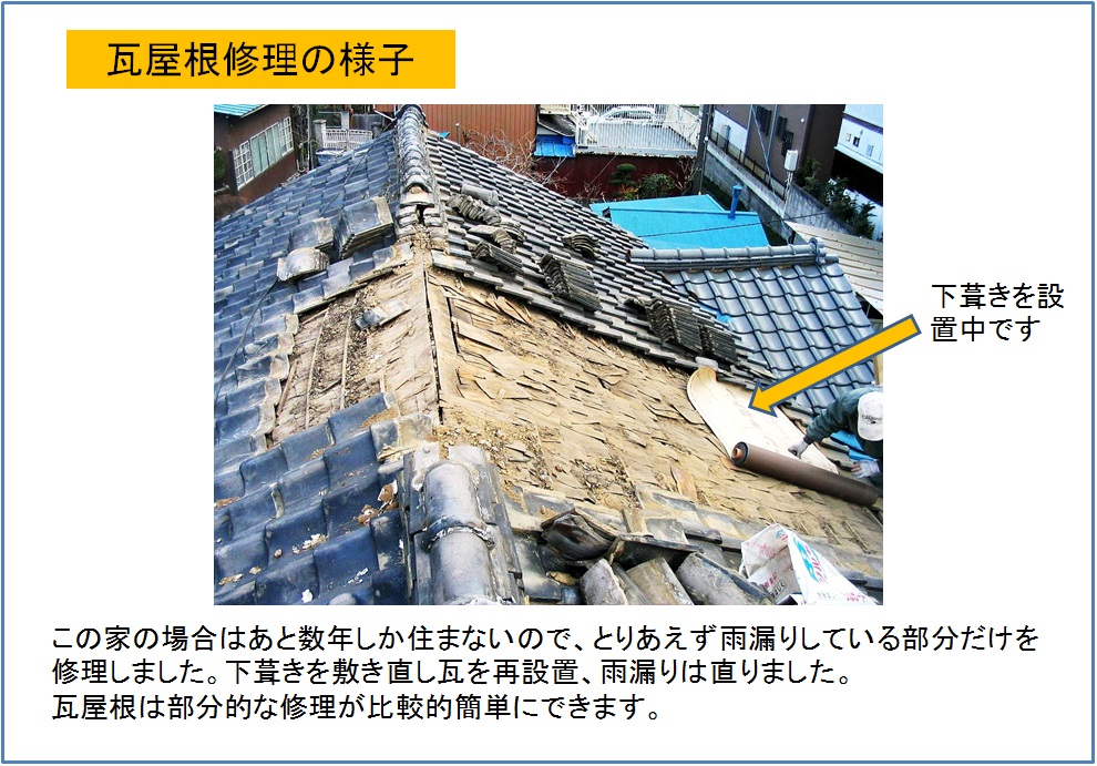瓦屋根部分修理の様子解説
